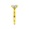 A side view of the Oval cut diamond engagement ring in 14k yellow gold with a plain band and solitaire setting