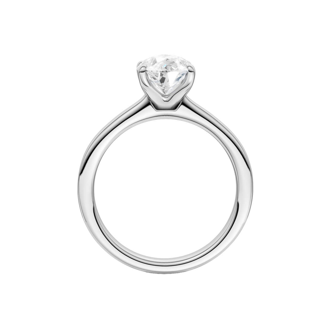 A profile view of the Pear cut diamond engagement ring in platinum with a plain band and solitaire setting