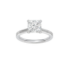 A front view of the Princess cut diamond engagement ring in platinum with a plain band and solitaire setting