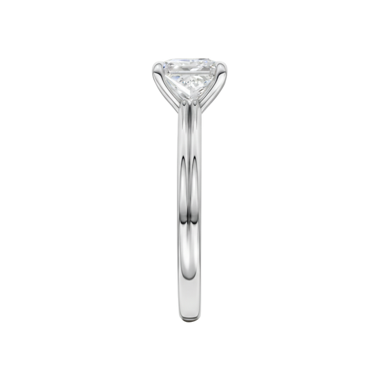 A side view of the Princess cut diamond engagement ring in 14k white gold with a plain band and solitaire setting