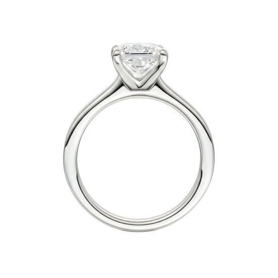 A profile view of the Princess cut diamond engagement ring in 14k white gold with a plain band and solitaire setting
