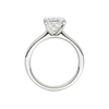 A profile view of the Princess cut diamond engagement ring in platinum with a plain band and solitaire setting
