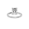 A front view of the Radiant cut diamond engagement ring in platinum with a plain band and solitaire setting