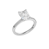 A three-quarter view of the Radiant cut diamond engagement ring in platinum with a plain band and solitaire setting