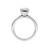A profile view of the Radiant cut diamond engagement ring in platinum with a plain band and solitaire setting
