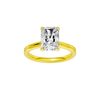 A front view of the Radiant cut diamond engagement ring in 14k yellow gold with a plain band and solitaire setting