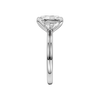 A side view of the Radiant cut diamond engagement ring in 14k white gold with a plain band and solitaire setting