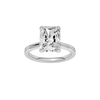 A front view of the Radiant cut diamond engagement ring in 14k white gold with a plain band and solitaire setting