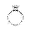 A profile view of the Radiant cut diamond engagement ring in 14k white gold with a plain band and solitaire setting