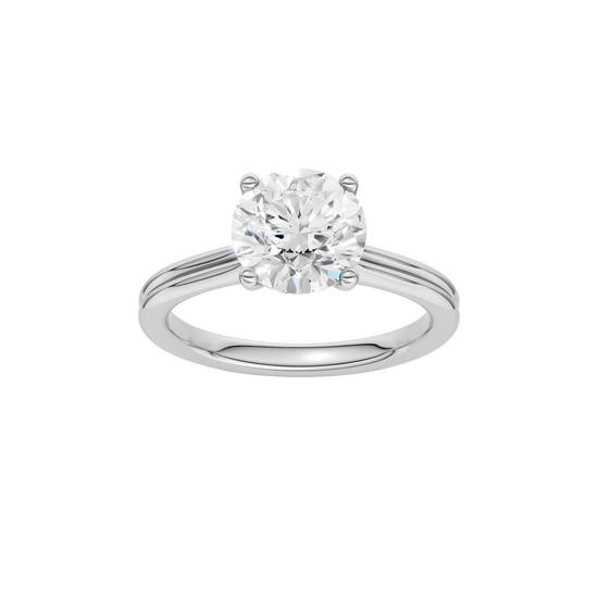 A front view of the Round cut diamond engagement ring in 14k white gold with a plain band and solitaire setting