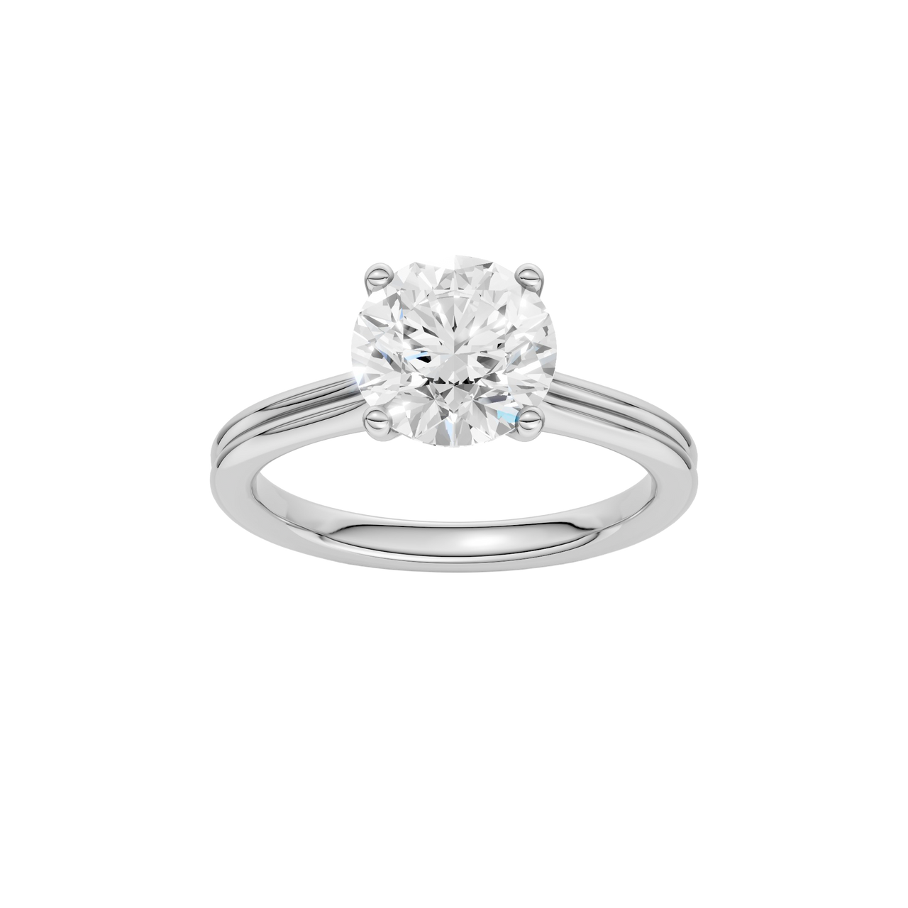 A front view of the Round cut diamond engagement ring in 14k white gold with a plain band and solitaire setting