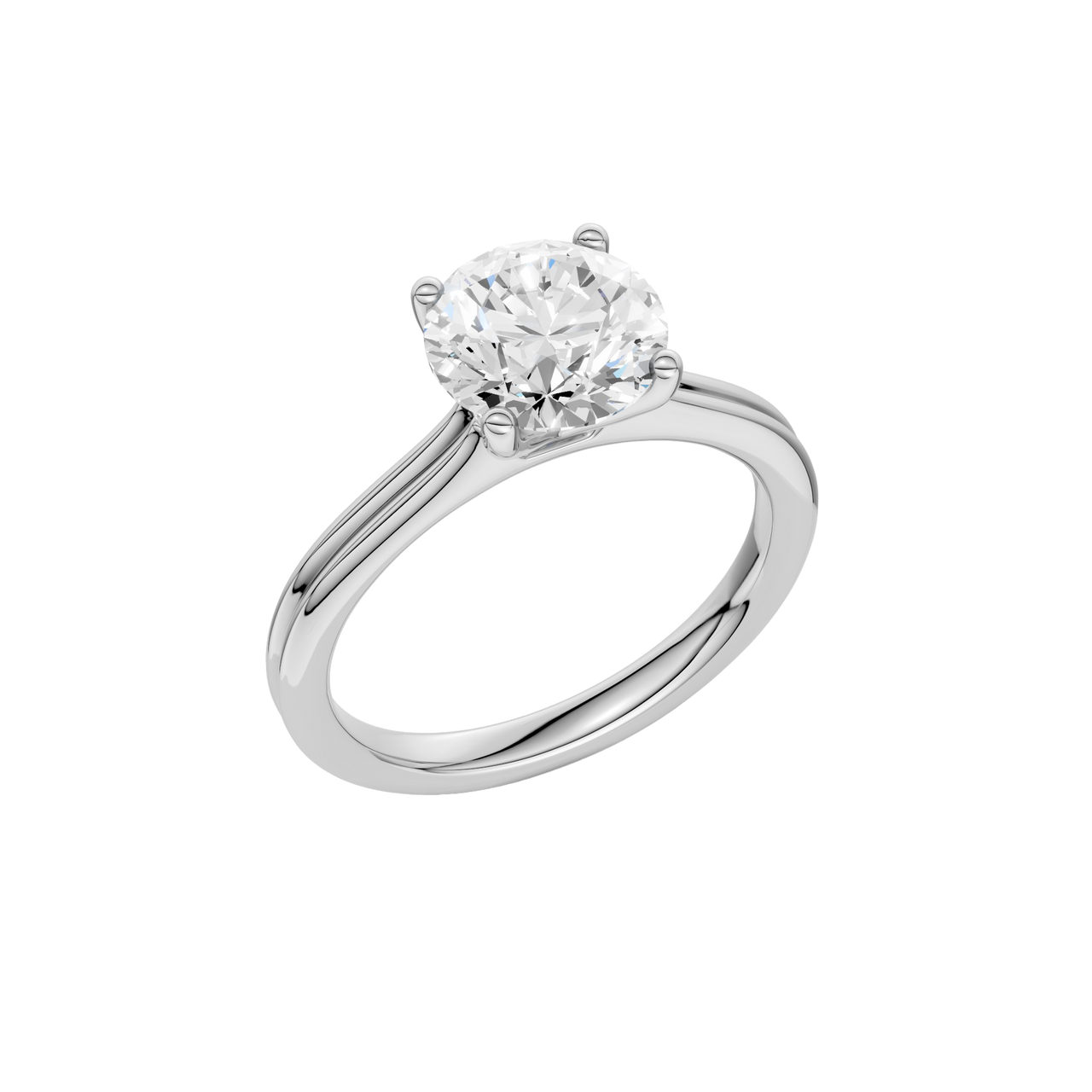 A three-quarter view of the Round cut diamond engagement ring in 14k white gold with a plain band and solitaire setting