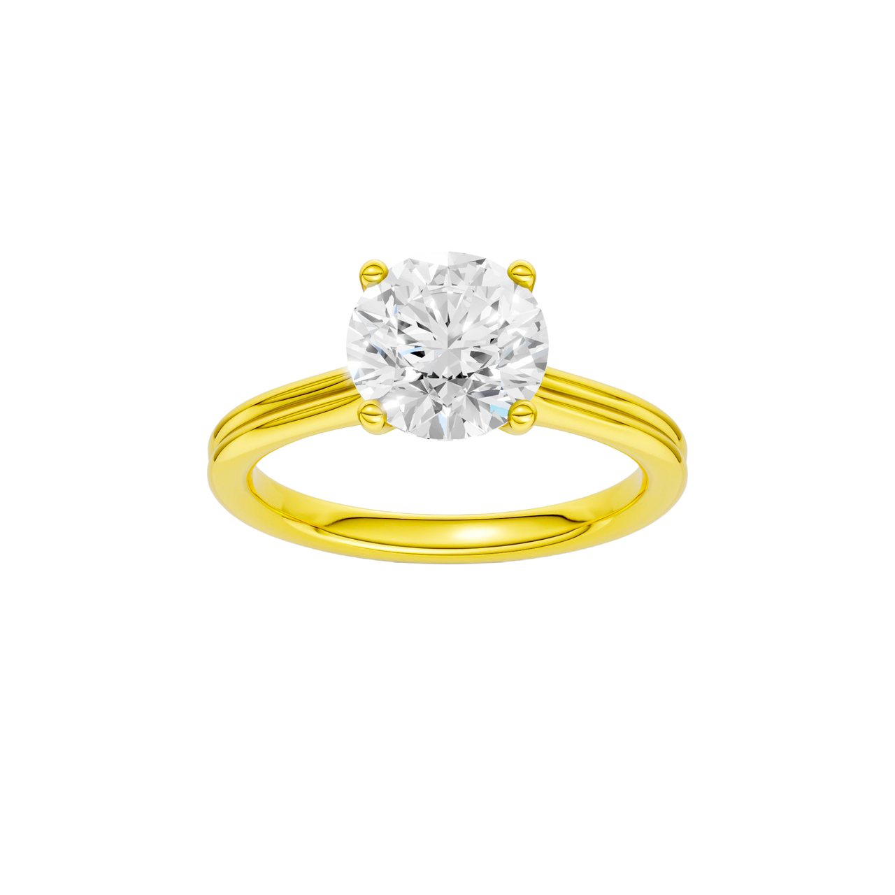 A front view of the Round cut diamond engagement ring in 14k yellow gold with a plain band and solitaire setting
