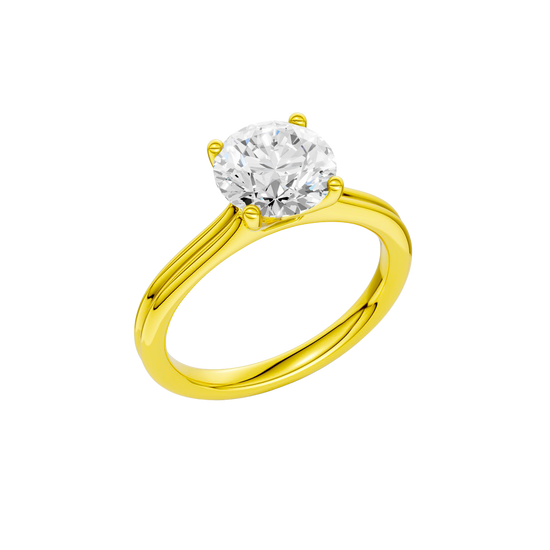 A three-quarter view of the Round cut diamond engagement ring in 14k yellow gold with a plain band and solitaire setting