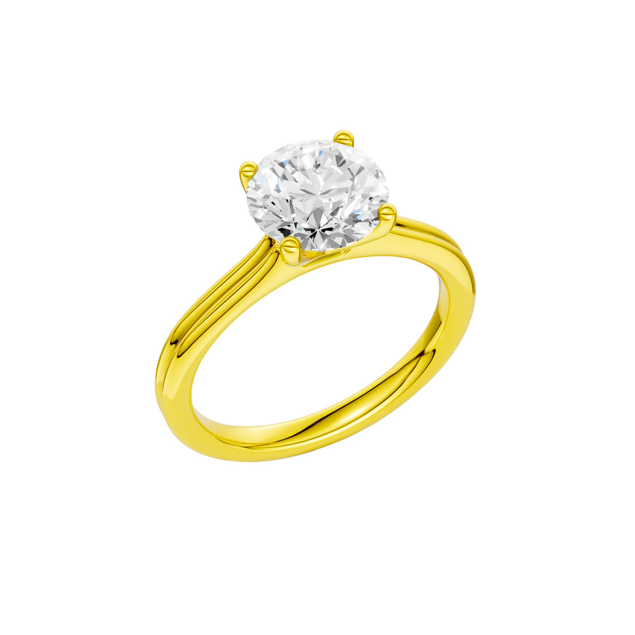 A three-quarter view of the Round cut diamond engagement ring in 14k yellow gold with a plain band and solitaire setting