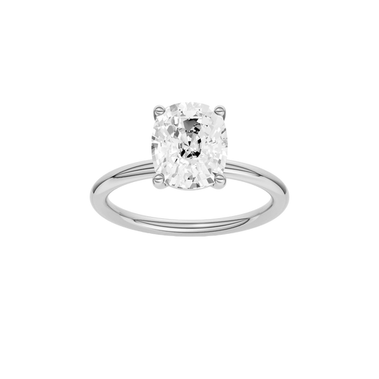Front view of the Elongated cushion cut diamond engagement ring in 14k white gold with a plain band and solitaire setting