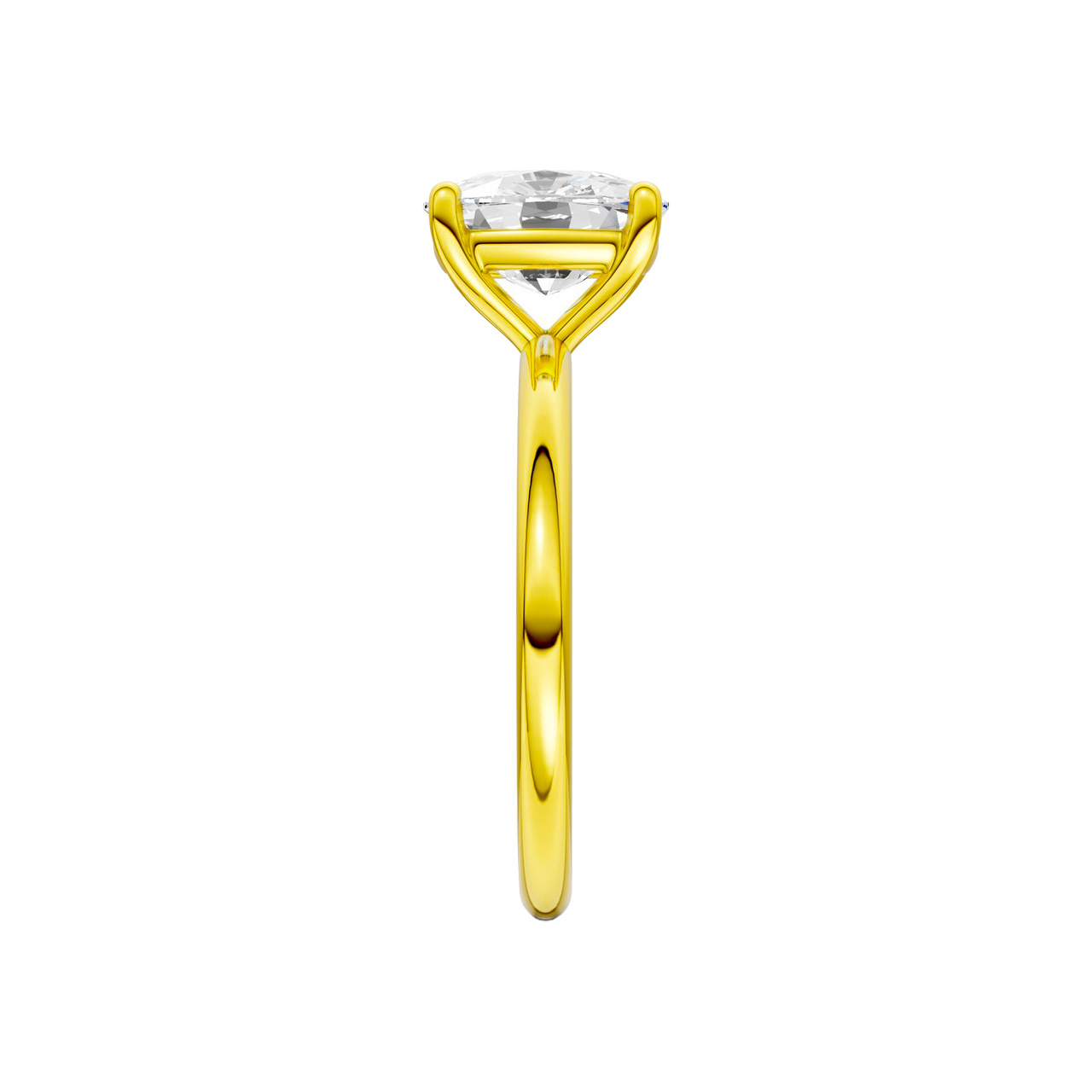 Side view of the Elongated cushion cut diamond engagement ring in 14k white gold with a plain band and solitaire setting