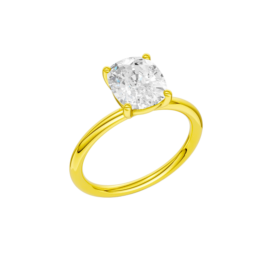 Angled view of the Elongated cushion cut diamond engagement ring in 14k white gold with a plain band and solitaire setting