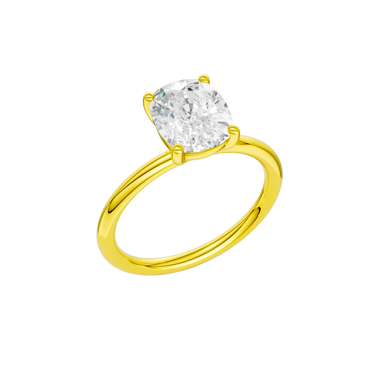 Angled view of the Elongated cushion cut diamond engagement ring in 14k white gold with a plain band and solitaire setting