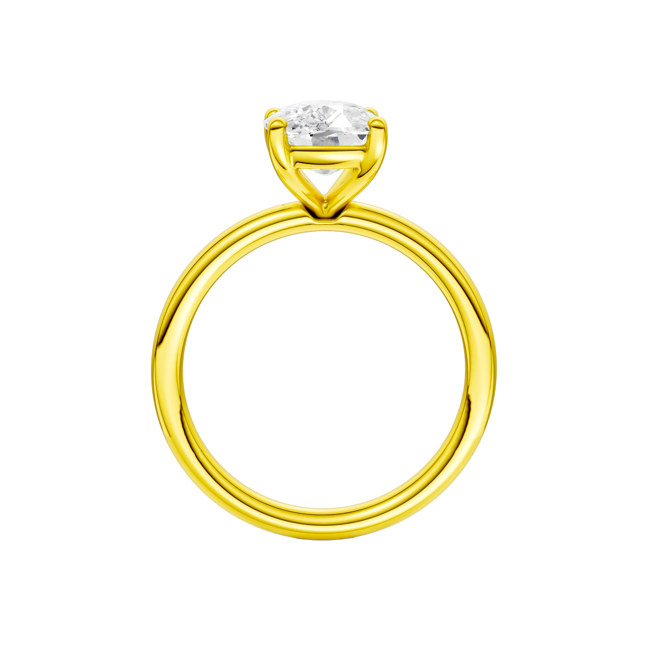 Profile view of the Elongated cushion cut diamond engagement ring in 14k yellow gold with a plain band and solitaire setting