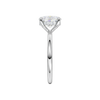 A side view of the Elongated cushion cut diamond engagement ring in platinum with a plain band and solitaire setting