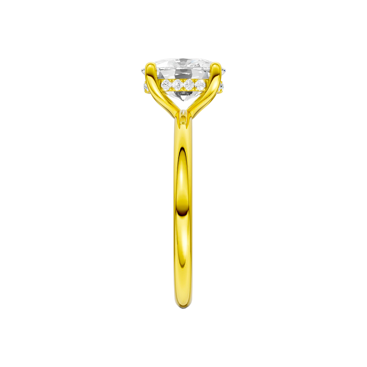 A side-on view of the yellow gold Provenance ring emphasizing its softly luminous take on minimalism and intentional, quietly luxe design.