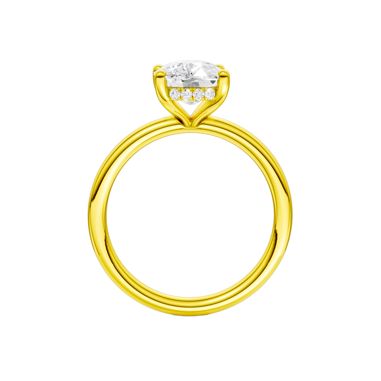 A direct profile shot highlighting the hidden halo tucked beneath the silhouette for a quiet wink of brilliance.
