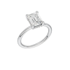 A three-quarter view of the Emerald cut diamond engagement ring in platinum with a plain band and solitaire setting