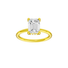 A front view of the Emerald cut diamond engagement ring in 14k yellow gold with a plain band and solitaire setting
