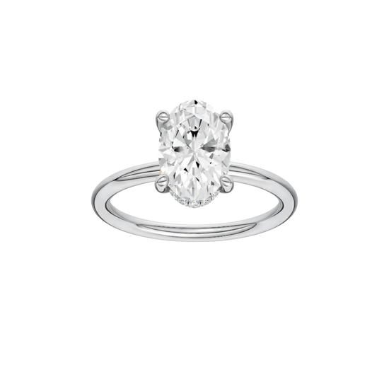 A front view of the Oval cut diamond engagement ring in 14k white gold with a plain band and solitaire setting