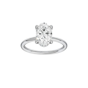 A front view of the Oval cut diamond engagement ring in 14k white gold with a plain band and solitaire setting