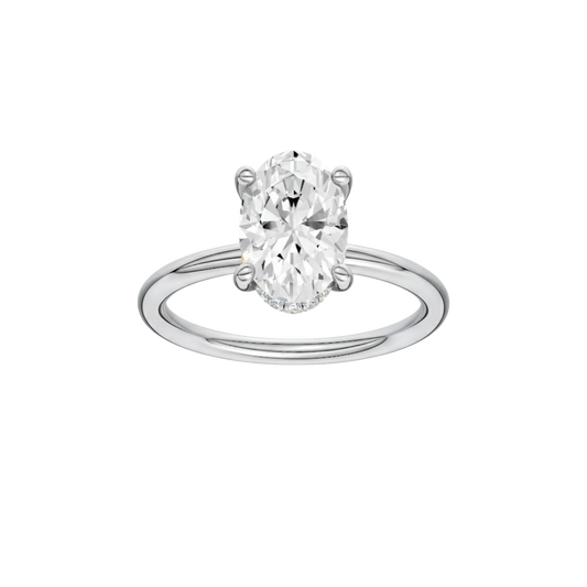 A front view of the Oval cut diamond engagement ring in 14k white gold with a plain band and solitaire setting