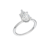 A three-quarter view of the Pear cut diamond engagement ring in platinum with a plain band and solitaire setting