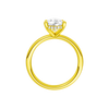 A profile view of the Pear cut diamond engagement ring in 14k yellow gold with a plain band and solitaire setting
