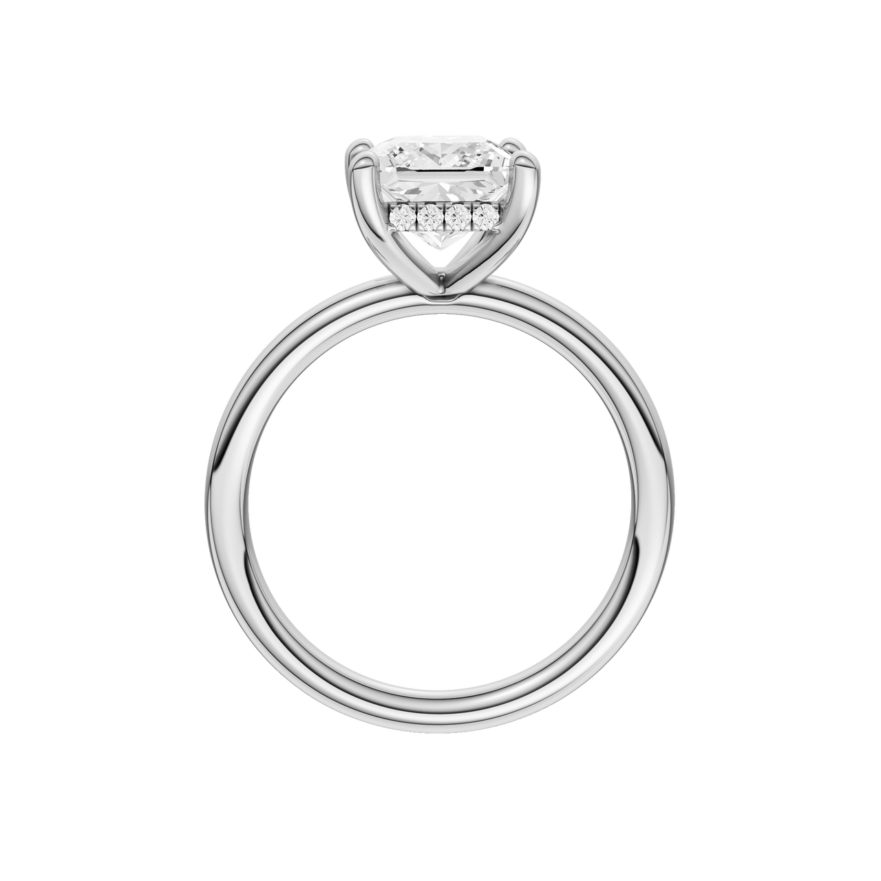 A profile view of the Princess cut diamond engagement ring in 14k white gold with a plain band and solitaire setting