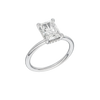 A three-quarter view of the Radiant cut diamond engagement ring in 14k white gold with a plain band and solitaire setting