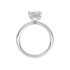 A profile view of the Radiant cut diamond engagement ring in platinum with a plain band and solitaire setting