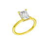 A three-quarter view of the Radiant cut diamond engagement ring in 14k yellow gold with a plain band and solitaire setting