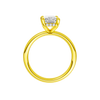 A profile view of the Radiant cut diamond engagement ring in 14k yellow gold with a plain band and solitaire setting
