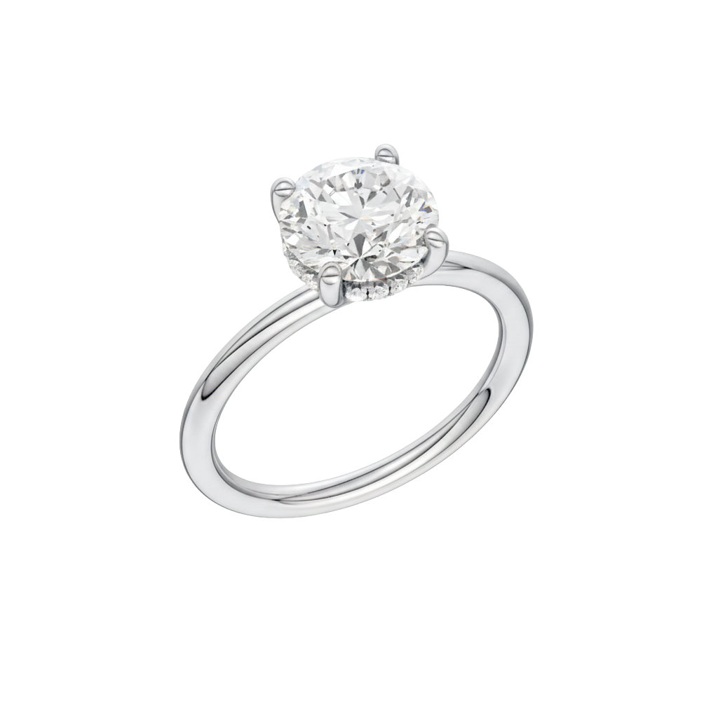 A three-quarter view of the Round cut diamond engagement ring in 14k white gold with a plain band and solitaire setting