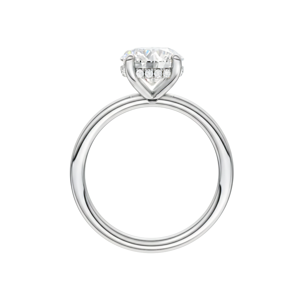 A profile view of the Round cut diamond engagement ring in 14k white gold with a plain band and solitaire setting