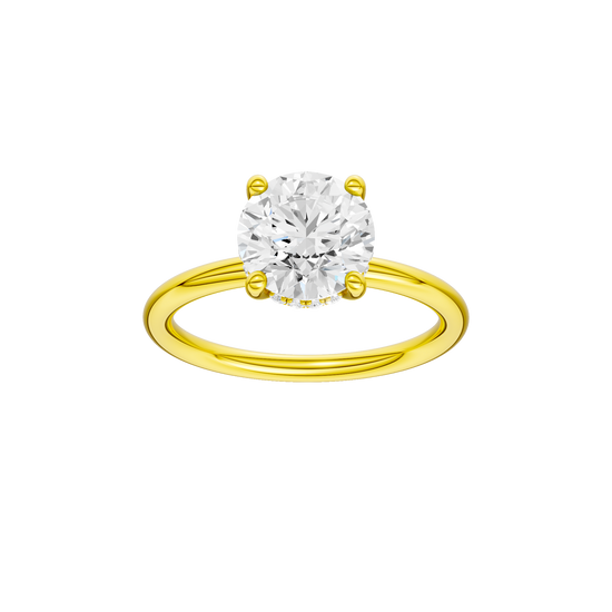 A front view of the Round cut diamond engagement ring in 14k yellow gold with a plain band and solitaire setting