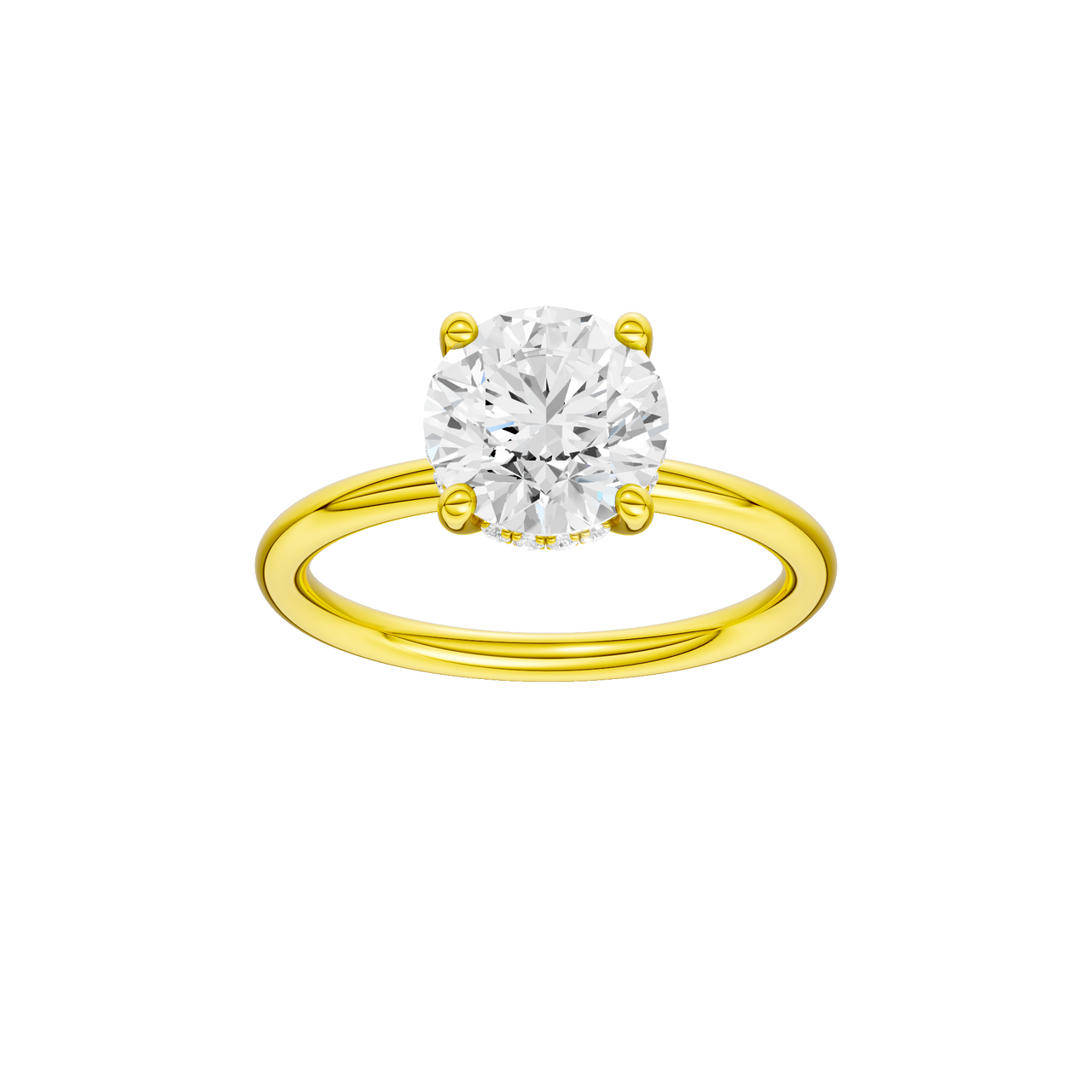 A front view of the Round cut diamond engagement ring in 14k yellow gold with a plain band and solitaire setting