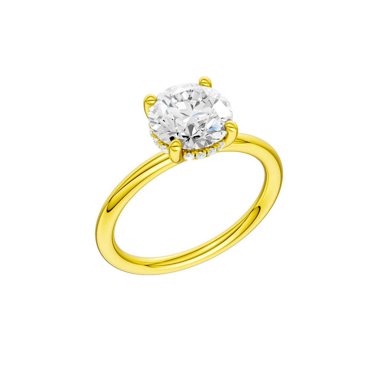 A three-quarter view of the Round cut diamond engagement ring in 14k yellow gold with a plain band and solitaire setting