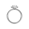 A profile view of the elongated cushion cut diamond engagement ring in 14k white gold with a plain band and solitaire setting