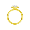 A profile view of the elongated cushion cut diamond engagement ring in 14k yellow gold with a plain band and solitaire setting