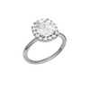 A three-quarter view of the elongated cushion cut diamond engagement ring in platinum with a plain band and solitaire setting