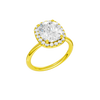 A three-quarter view of the elongated cushion cut diamond engagement ring in 14k yellow gold with a plain band and solitaire setting