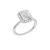 A three-quarter view of the Emerald cut diamond engagement ring in 14k white gold with a plain band and solitaire setting