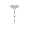 A side view of the Emerald cut diamond engagement ring in 14k white gold with a plain band and solitaire setting